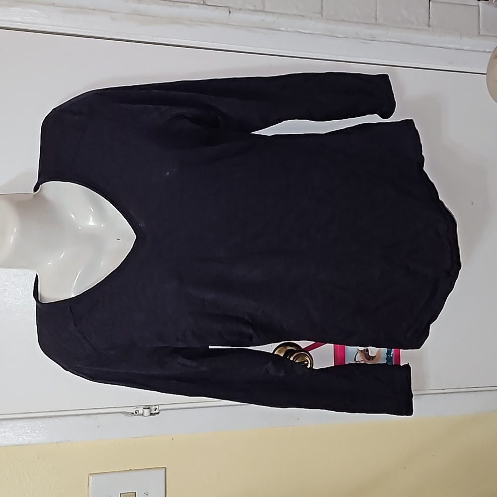 Seg'ments merino wool long sleeve top black purple textured shirt pullover
